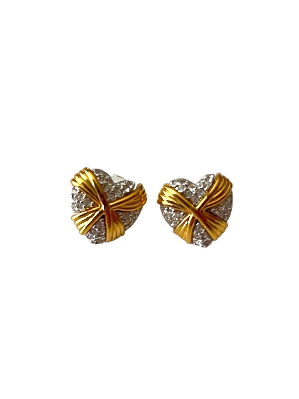 Swarovski Crystal Pave Wrapped Heart Stud Earrings
